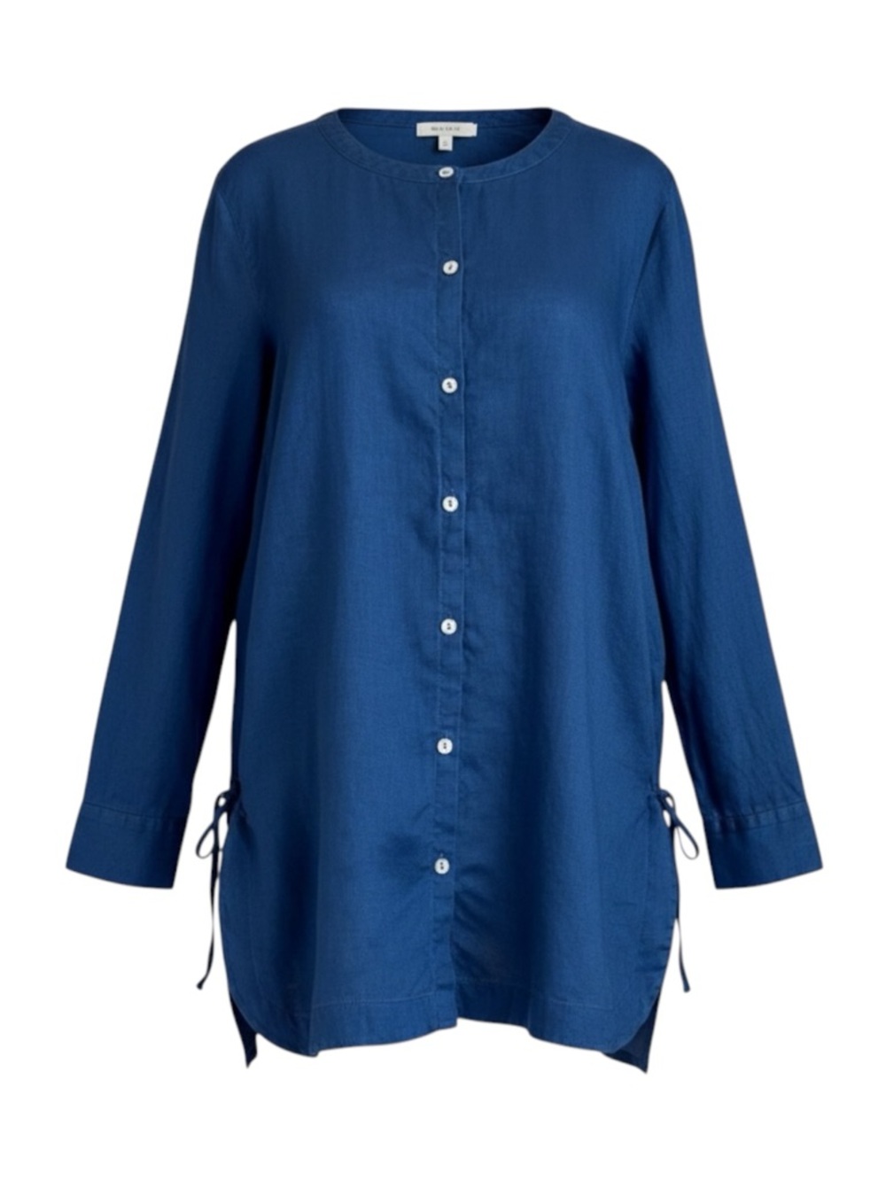 J.Jill Love 100% Linen Button Down Tunic Top Side Ties Indigo Blue M Long Sleeve